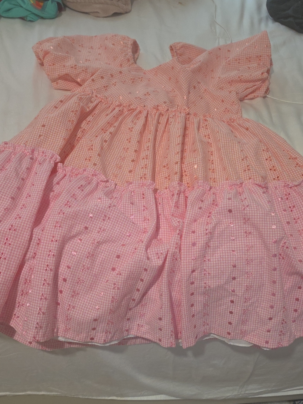 Girls' Pink Tiered Eyelet Party Dress